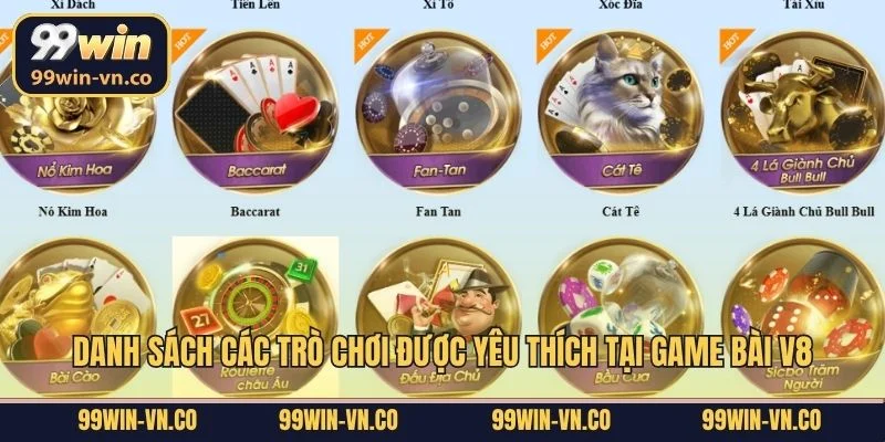 Danh sách các trò chơi được yêu thích tại game bài V8